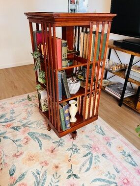 Antique Revolving Bookcase with Iron Base by John Danner Mfg CO, Canton, Ohio